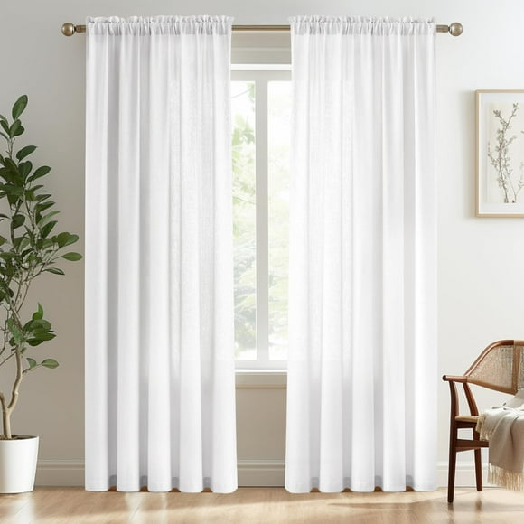 Cortinas Melodieux, color blanco semitransparente, 213 x 213 cm, para sala de estar