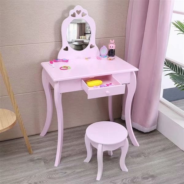 Vik Kids Vanity Set With Mirror And Storage Shelves Makeup Princess Dressing Table Chair For Girls Com Vik Kids Vanity Set With Mirror And, Princess Vanity Table And Chair