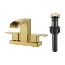 Cobbe Modern Two Hole Waterfall Centerset 4-Inch 2-handle Bathroom Faucet with Pop Up Drain Assembly Brushed Gold