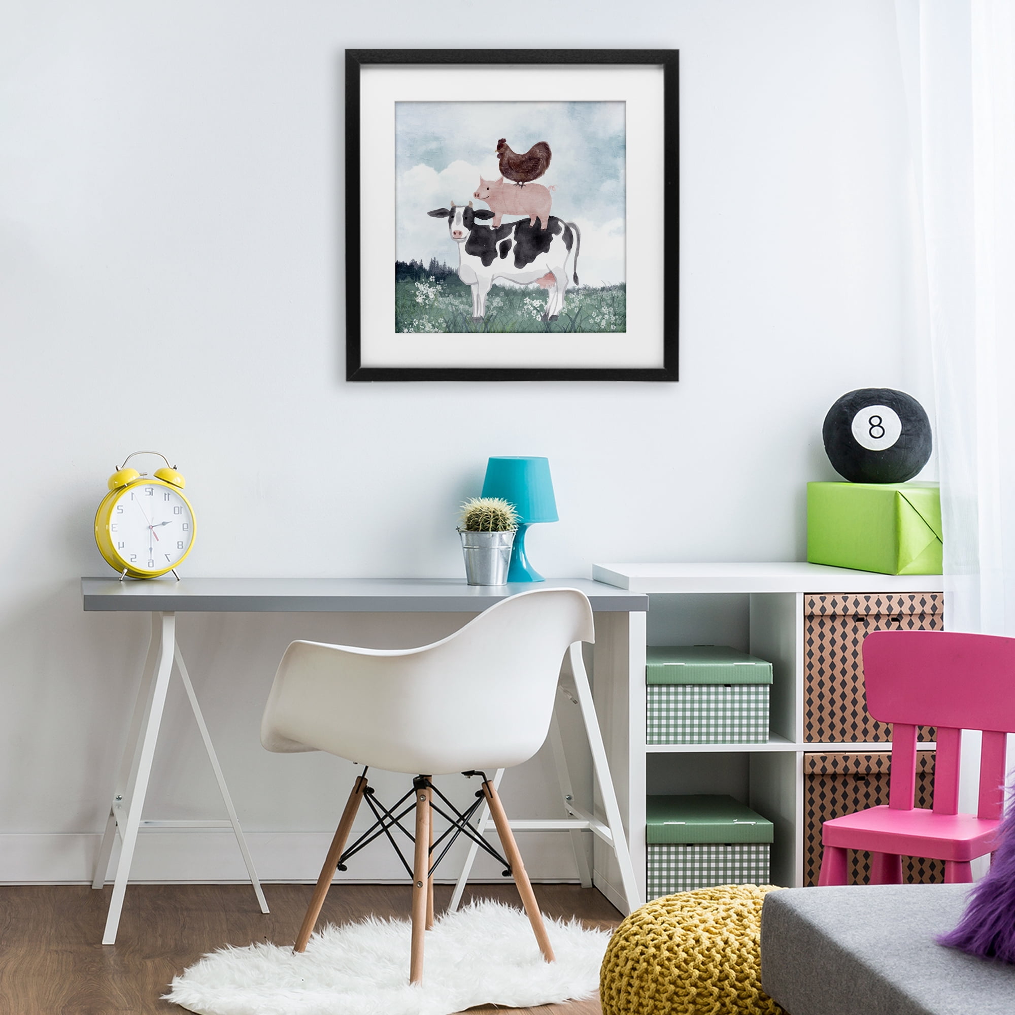 Stupell Industries Muted Stacked Farm Animals Black Framed Print Under Glass, design by Kim Allen