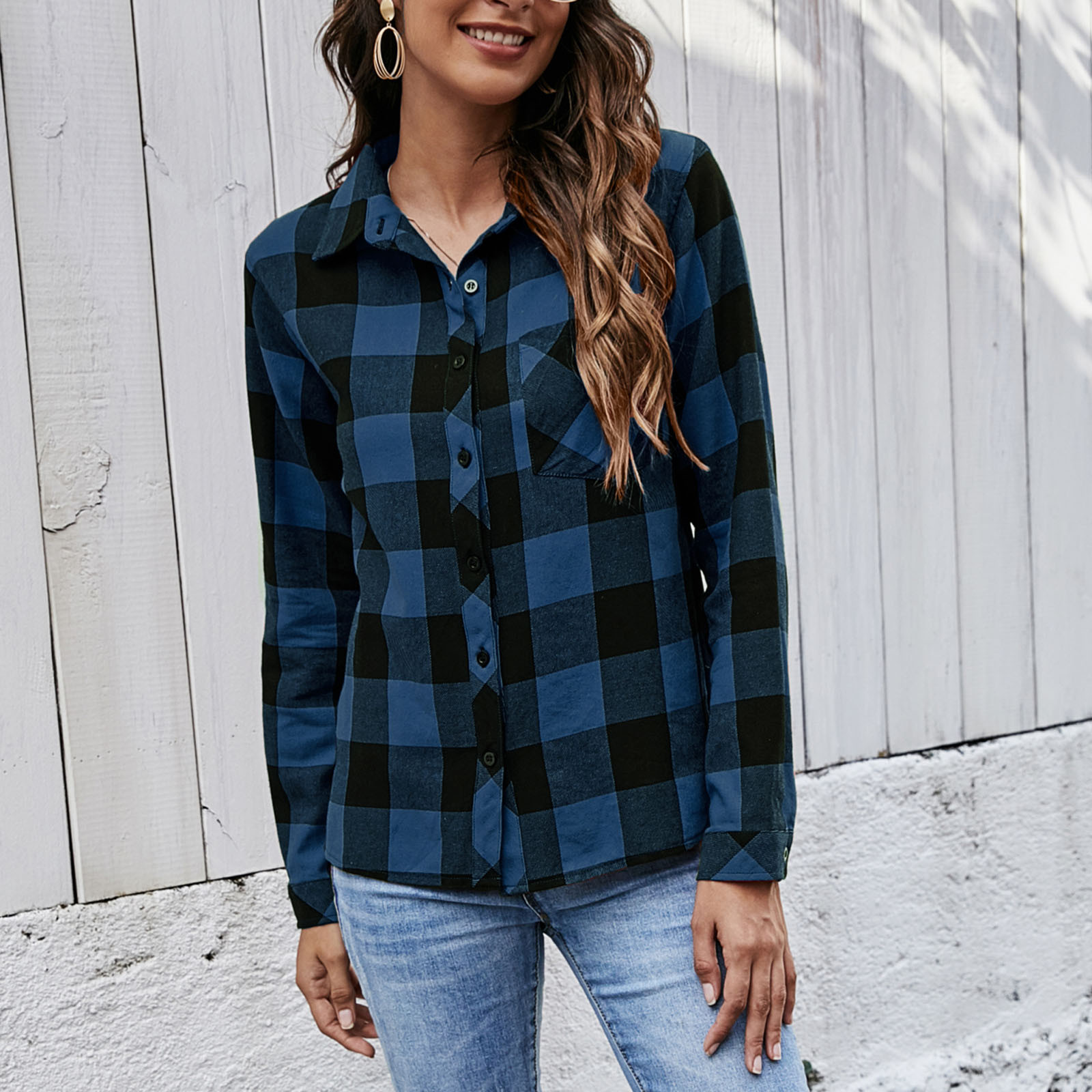 JGGSPWM Womens Plaid Flannel Shirts Shacket Lightweight Pullover 