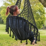 Equip Avocado Macrame Hammock Chair, Cotton Blend Black, Size 47” H x 27” W, Capacity 250 lb.