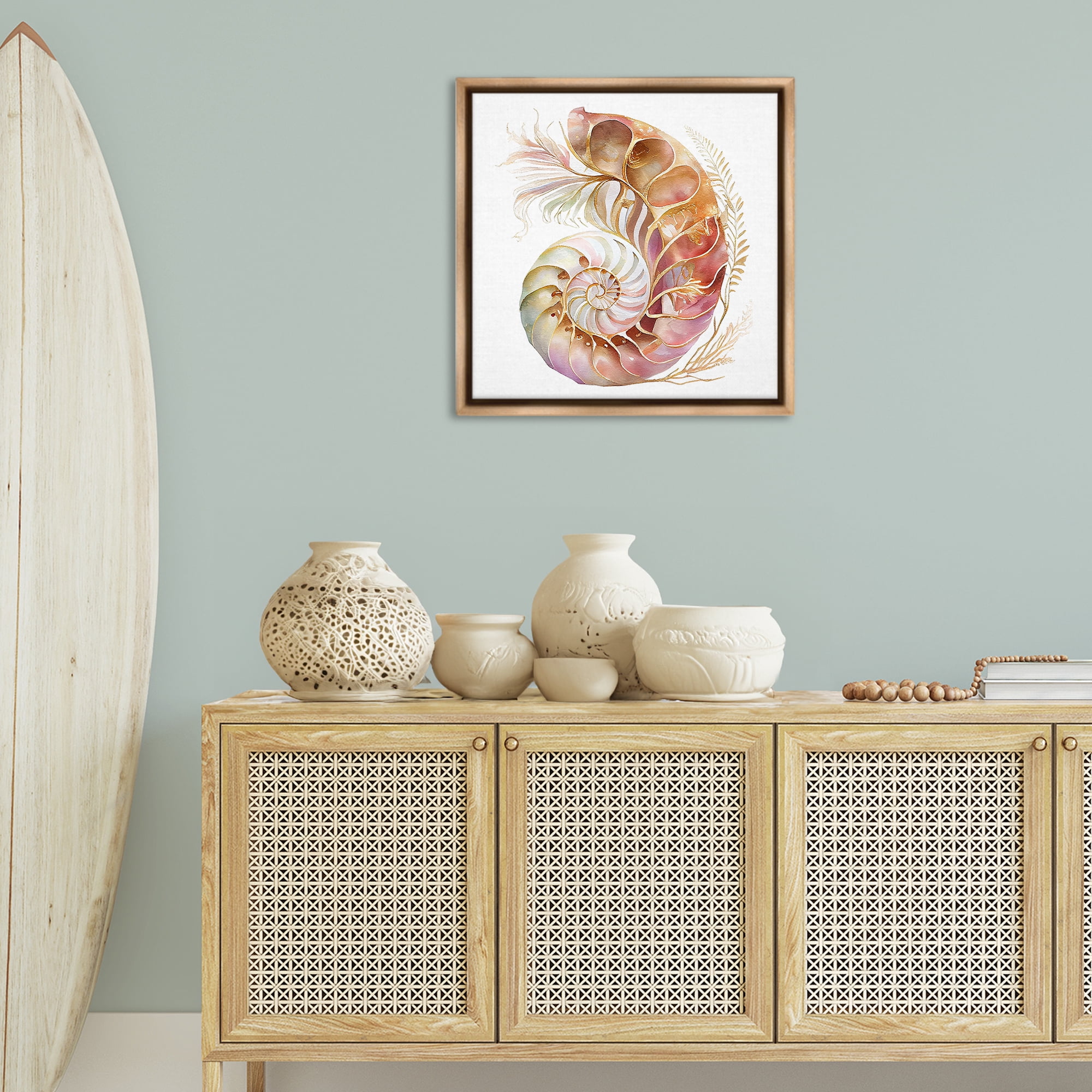 Stupell Industries Curled Nautilus Pattern Nautical & Beach Painting Brown Floater Framed Canvas Art Print Wall Art, 25 x 25