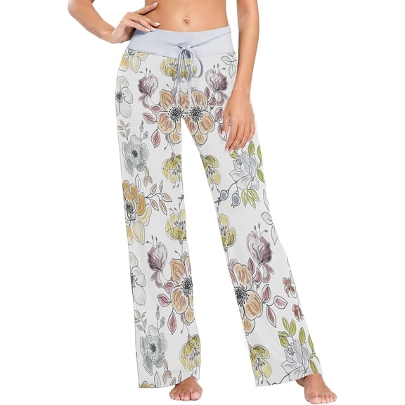 GZHJMY Women's Pajama Pants Retro Flowers Pattern Comfy Stretch Sleepwear Essentials womens Lightweight Lounge Terry Pajama Pant, X-Large