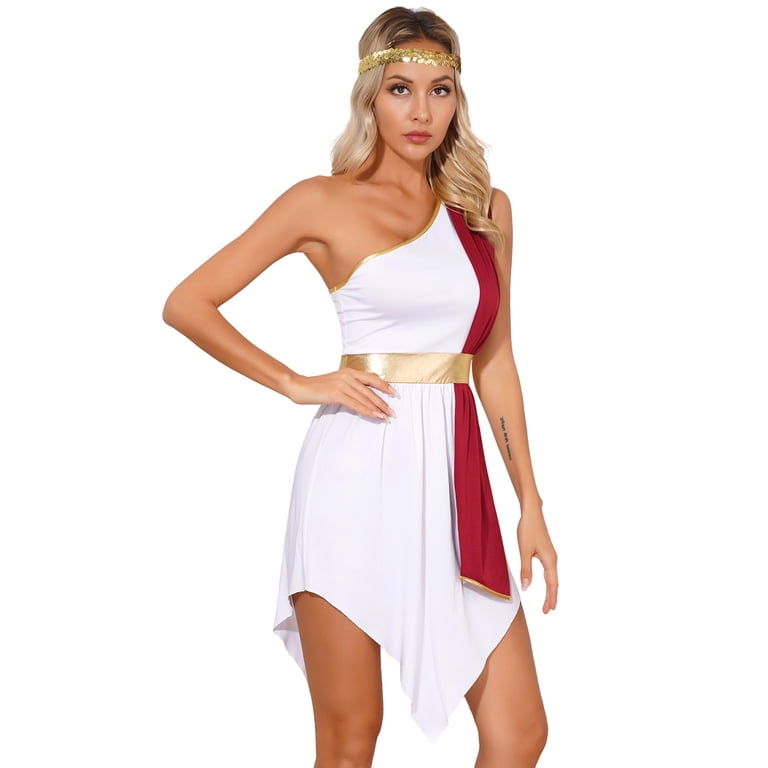 ladies roman fancy dress Doomiva Womens Greek Toga White Princess with Sequin Headband Halloween Costume Burgundy XXL Style:AD3D106712