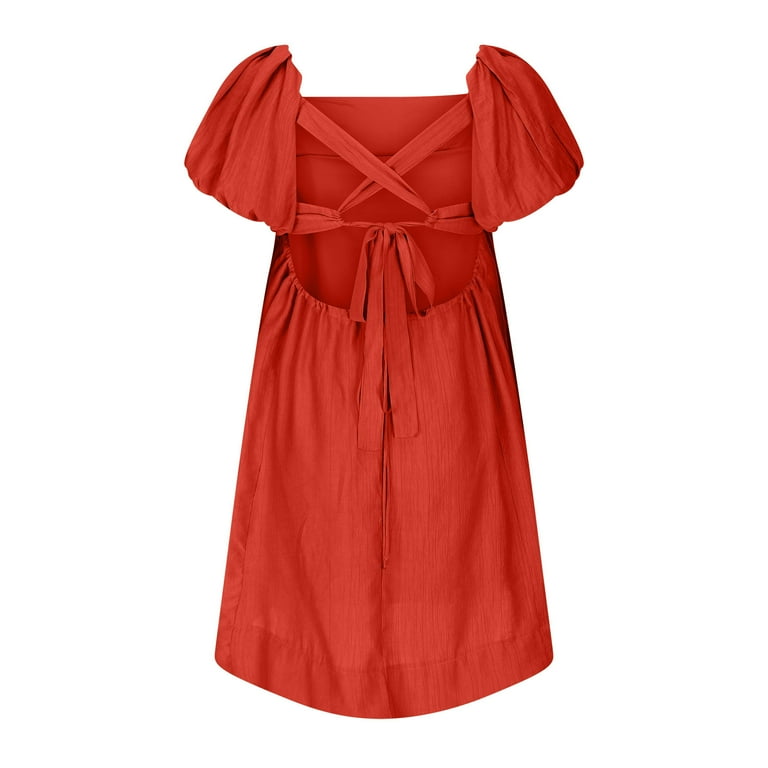 LbsKUS Warehouse Deals Today Square Neck Mini Dress for Women Lovely Puff  Short Sleeve Dress Corset A Line Short Dress Pretty Fairy Dress(Orange,Large)  - Walmart.com