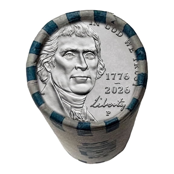 2026-P Jefferson Nickel 1776–2026 Dated Brilliant Uncirculated Roll, American's 250th Anniversary