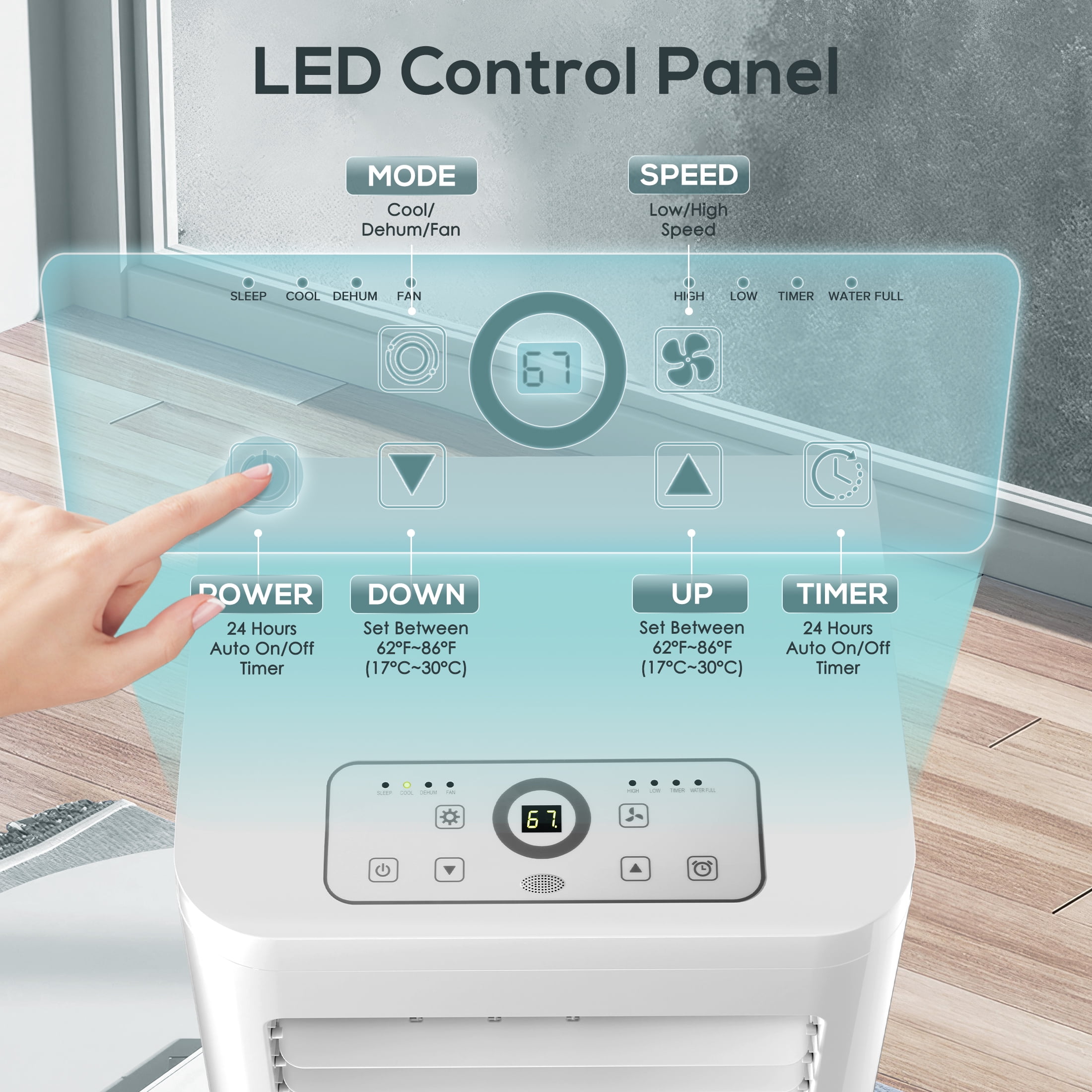 KISSAIR Portable Air Conditioners 8000 BTU 3-in-1 mode AC Unit, Dehumidifier & Fan with LED Screen/24H Timer/Remote Control for Home/Office/Apartments/Dorm
