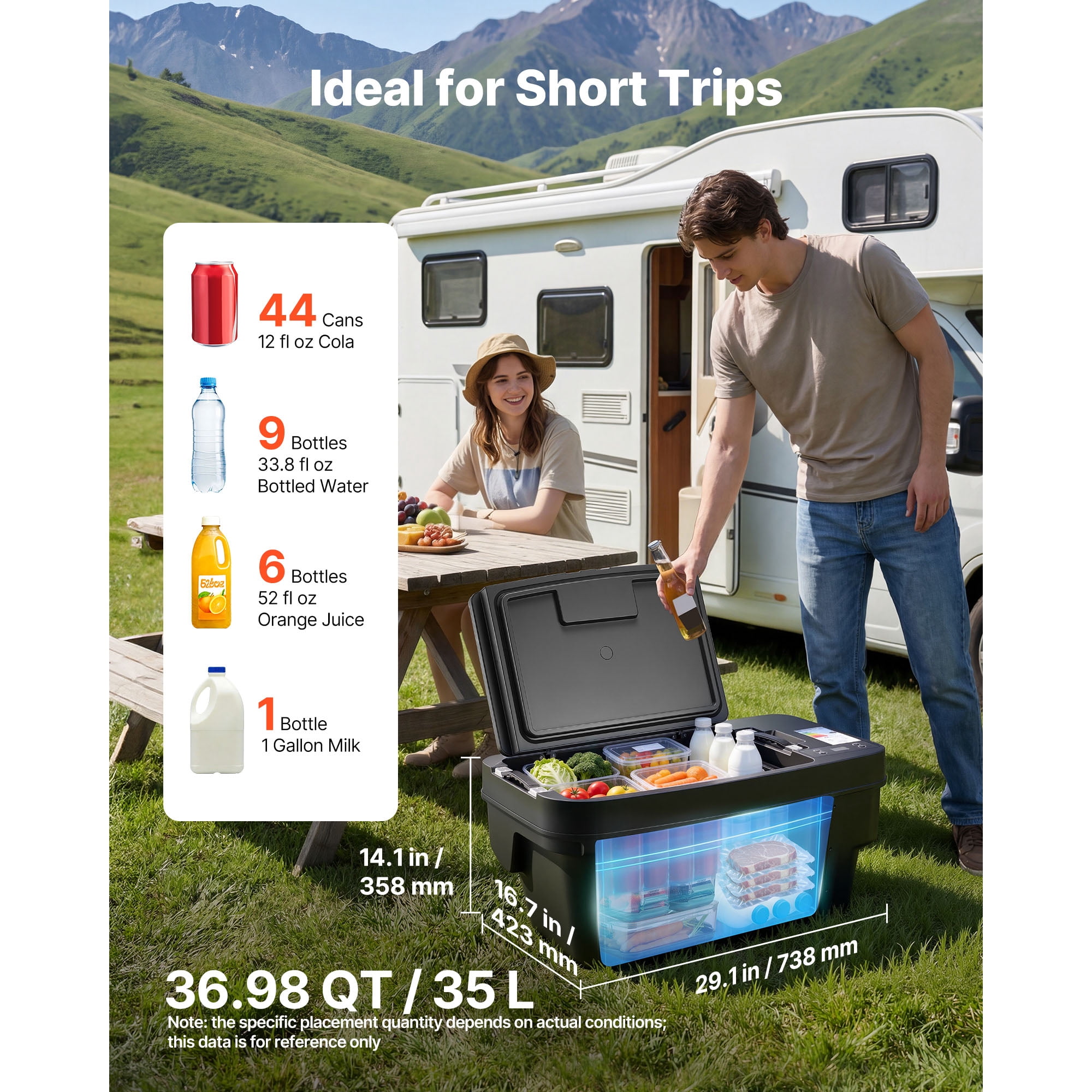 KFFKFF 12 Volt Portable Refrigerator, 37 QT/35L Car Cooler for Tesla Model Y, Electric Freezer with APP Control, 12V/24V DC, Temperature Range -8℉ to 50℉