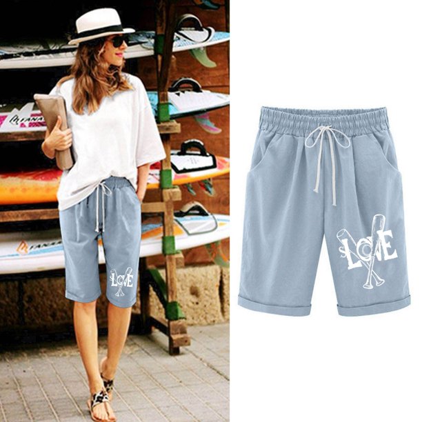 Puntoco Pantalones Cortos De Verano Mujer Moda 2024 Pantalones Cortos De Mujer Algodón Y Lino Estampado De Moda Cintura Elástica Pantalones De 5 Pulgadas Cordón Pantalones Cortos De 5 Pulgadas