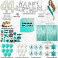 thumbnail image 2 of 44th Birthday Decorations, Birthday Party Supplies, 44th Birthday Banner, Teal Green Confetti Balloons, 44 Bday Cake Topper, Foil Curtains, 2 of 5