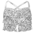thumbnail image 2 of iixpin Kids Girls Hip Hop Dance Shirt Sparkle Sequins Sleeveless Halter Crisscross Back Metallic Crop Tops Silver 14, 2 of 6
