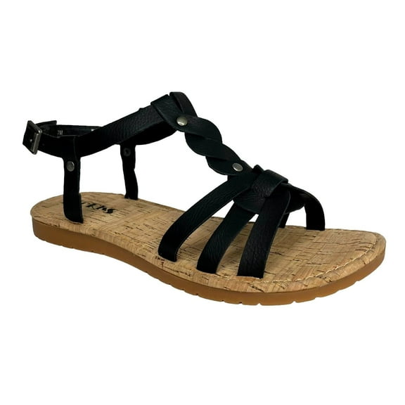 Korks Sawyer Women’s Flat Braided Sandals Size 7 Black-Tan Strappy Slingback