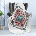 thumbnail image 4 of Tribal Soft Flannel Fleece Throw Blanket, Mexican Symmetrical Design 4 Corner Art Pattern, Cozy Plush for Indoor and Outdoor Use, 70" x 90", Teal and Coral Pink, by Ambesonne, 4 of 5