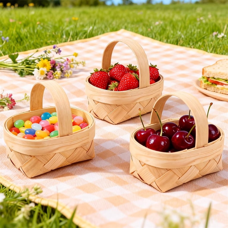 【美品】WANTKEY MINI 3LEG SET NOGIS 4Pcs Mini Picnic Basket With Handle, Small Woven Wooden