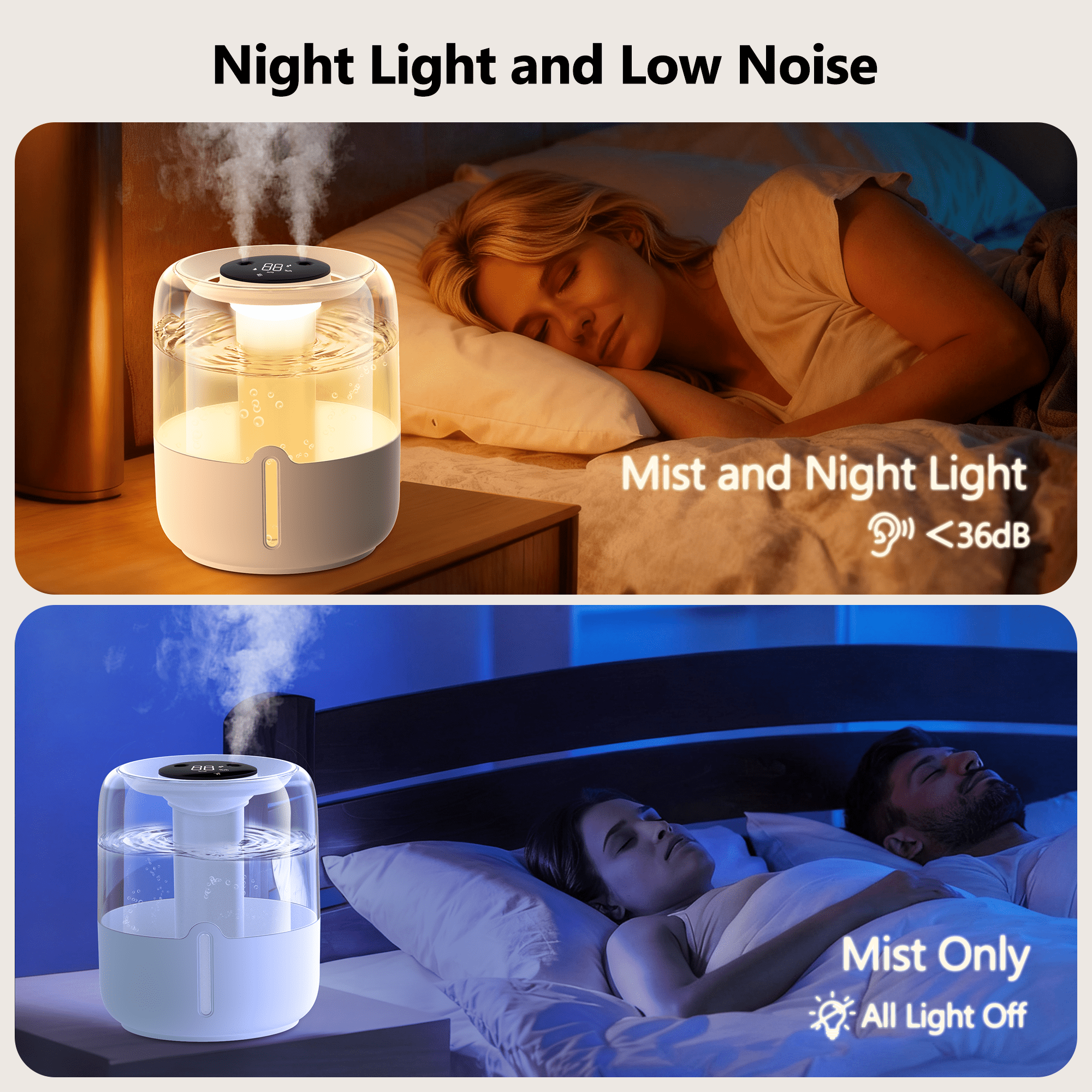 BCOOSS 4L Cool Mist Humidifier for Room Home Top Fill Ultrasonic Air Humidifier and Vaporizer with Humidity Sensor