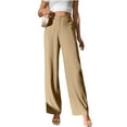 thumbnail image 4 of Women's Pocket Wide Leg Trousers Lightweight Pants Camel XL High Waist Button Loose Trouser Work Casual Business Pants, 4 of 5