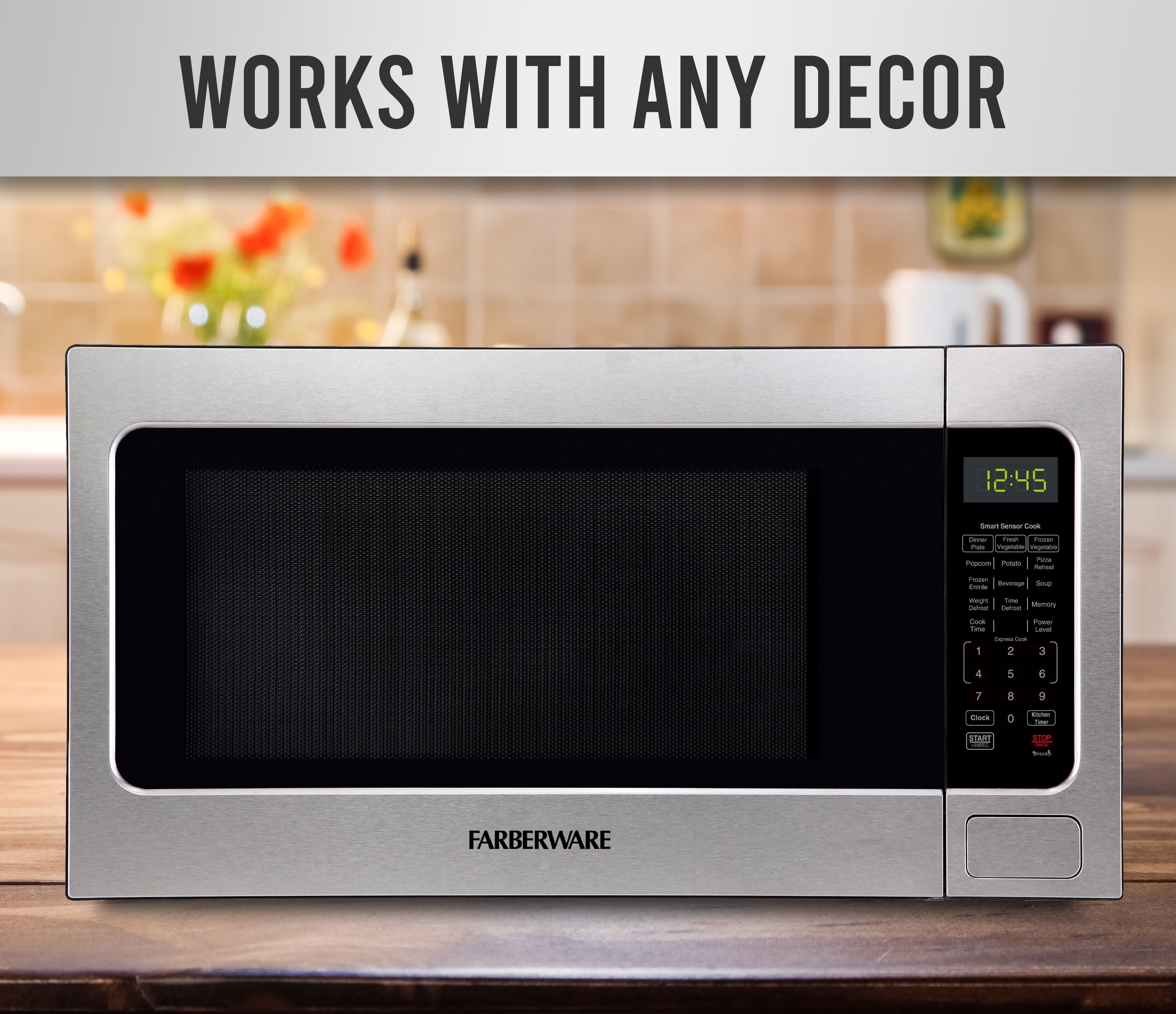 Farberware 2.2 cu ft Microwave Oven, 1200W Compact Microwave Oven with LED Display, Stainless Steel