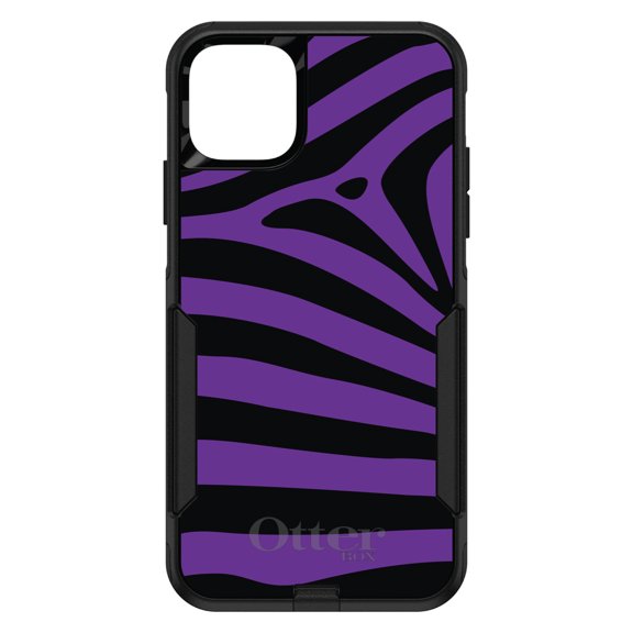 DistinctInk OtterBox Commuter Custom Case for Apple iPhone 15 (6.1" Screen) - Black Purple Zebra Skin Stripes - Tempered Glass Back
