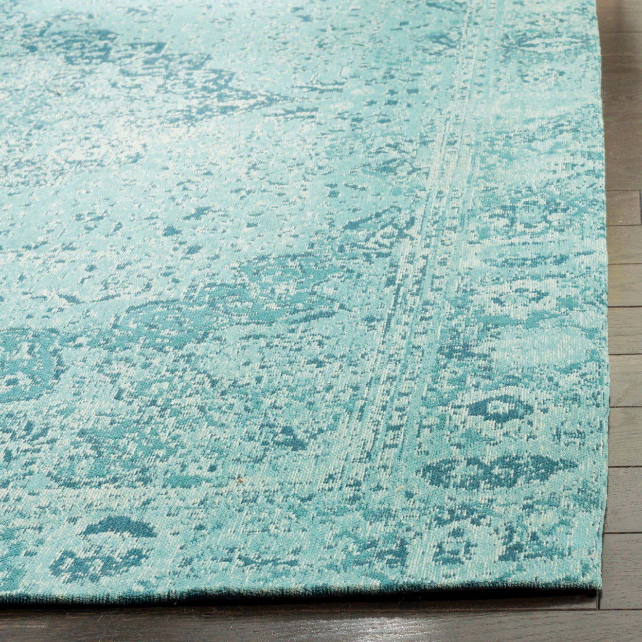 SAFAVIEH Classic Vintage Tris Floral Bordered Polyester Runner Rug, Teal, 2'3" x 8'