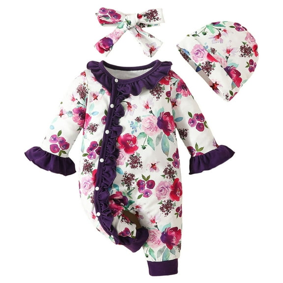 Zshosam Newborn Boy Rompers Newborn Baby Girl Fall Winter Rompers Clothes Knit Jumpsuit Ruffle Romper Newborn Coming Home Romper for Baby Girl Size 0 3 Months,(Purple 0-3 Months)
