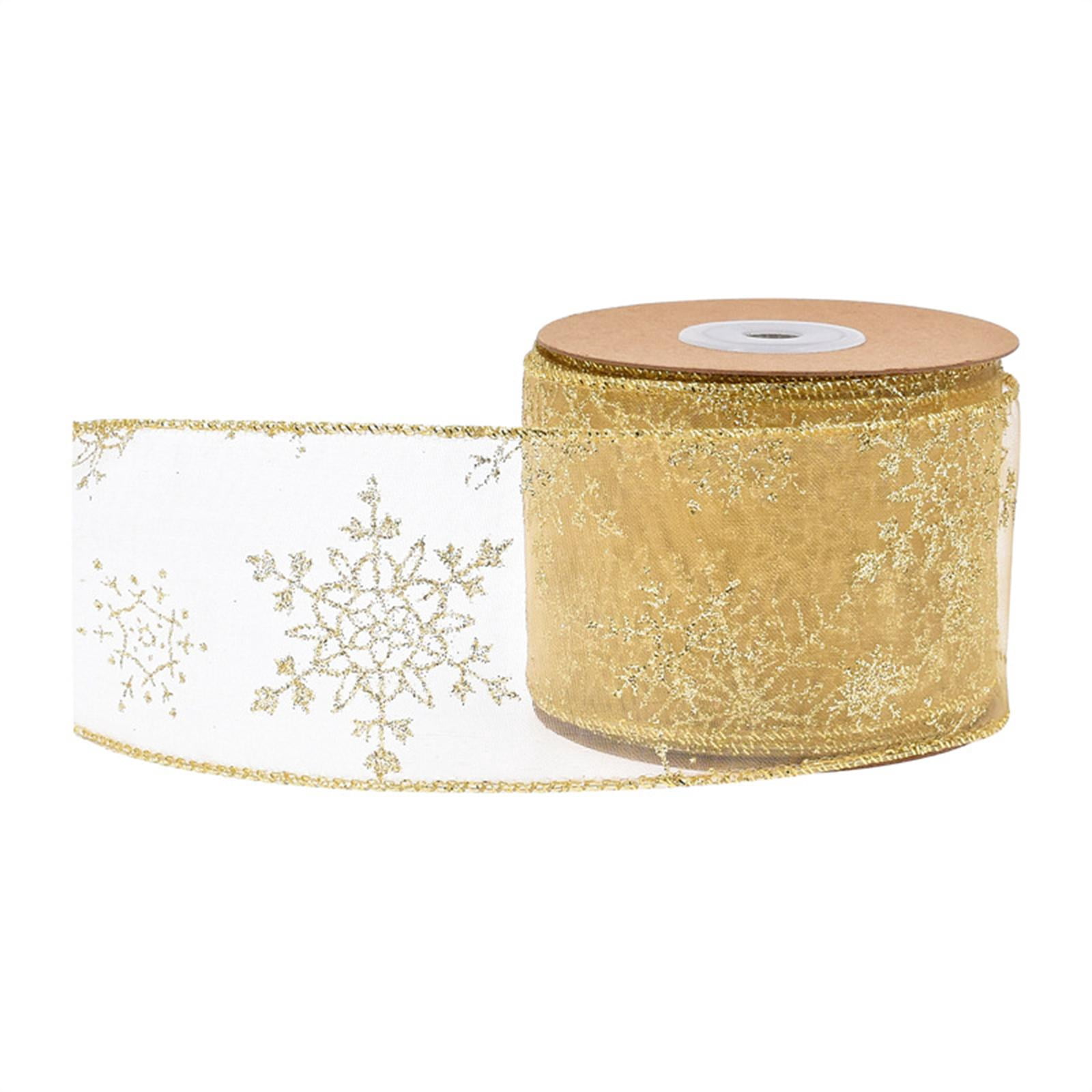 GUOOL 2x 2pcs Christmas Ribbon Snowflake Printed Christmas Tree Ribbons for Gift Wrapping, Festive Decoration, Handmade crafts, Gold And Silver
