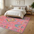 thumbnail image 3 of ODIKA 6'x9' Washable Area Rug Pink Vibrant Geometric and Floral Symmetry Elegant Borders with Central Motif for Family Room, Living Room, Master Bedroom, Non-Slip, Easy Care, 3 of 7