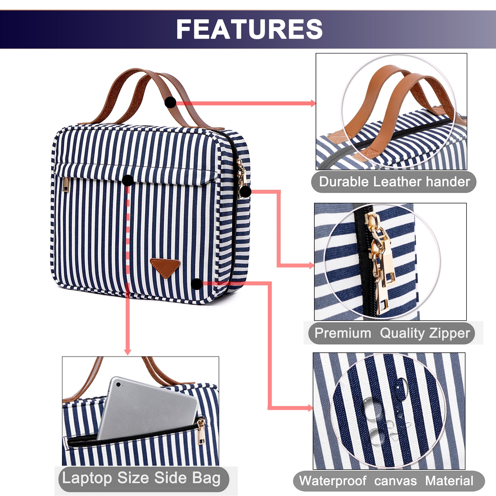 Hanging Travel Toiletry Bag,Large Capacity Cosmetic Travel Toiletry Organizer for Women with 4 Compartments & 1 Sturdy Hook,Perfect for Travel/ Daily Use