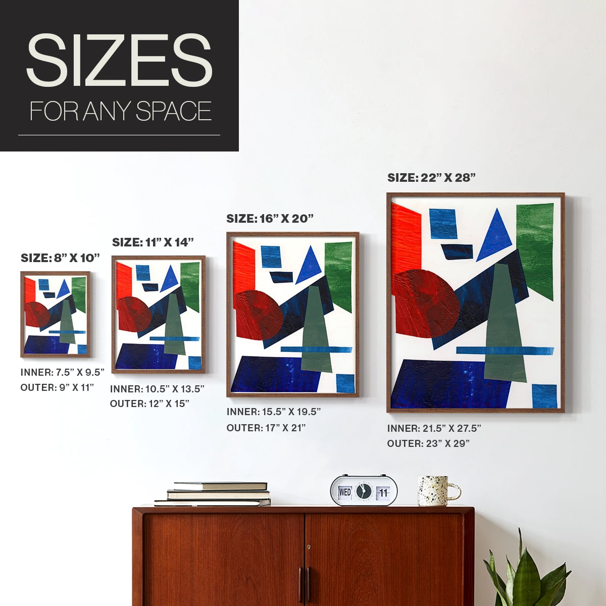 Colorful Shapes III Framed Print in Brown Solid Wood Framed Print No Nail Hanging