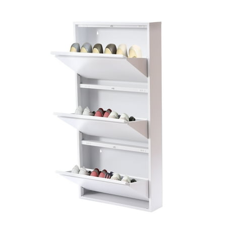 Dwellnix White Three tier Entryway Shoe Cabinet 9 Pairs Shoes Organizers Sneakers Box