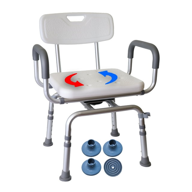 Swivel Heavy Duty Shower Chair with Cushioned Armrests and Back Support