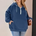 thumbnail image 2 of ZUKMRJPC Hoodies for Women Half Zip Solid Color Oversized Hooded Sweatshirts Fleece Lined Drawstring Casual Pullover Tops with Pocket, 2 of 3