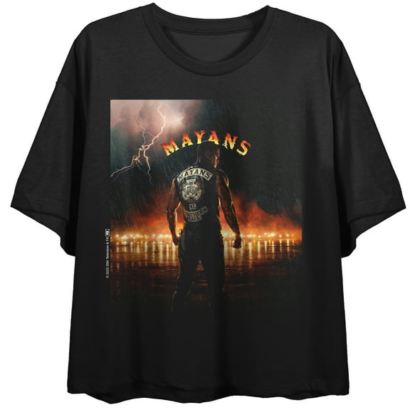 Mayans Lightning Poster Art Crew Neck Short Sleeve Women's Black Crop Top
-Medium