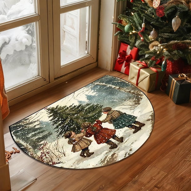 Decoraciones navideñas, adornos navideños, alfombra navideña, tapete semicircular para puerta de entrada, tapete absorbente antideslizante para el hogar, tapete antimanchas, tapete antideslizante para