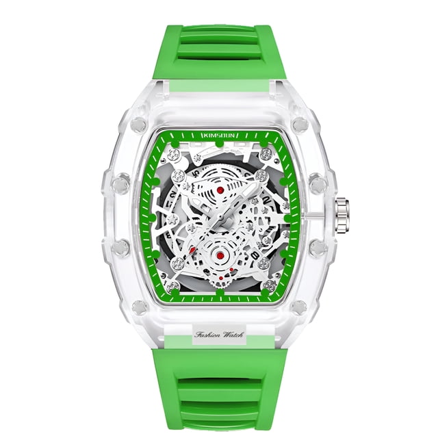 Reloj de Cuarzo Esqueleto Tonneau Transparente para Hombre, Luminoso, Correa de Silicona, Reloj de Pulsera Impermeable de Streetwear