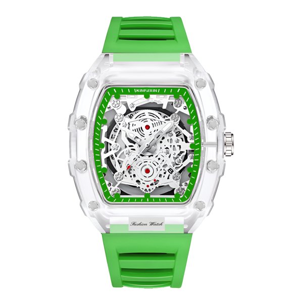 Reloj de Cuarzo Esqueleto Tonneau Transparente para Hombre, Luminoso, Correa de Silicona, Reloj de Pulsera Impermeable de Streetwear