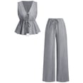 thumbnail image 2 of Ynynloco Girl's 2 Piece Summer Outfits Bow Striped Ruffle Peplum Tank Top Matching Wide Leg Pants Cute Clothing Sets 9-16 Years, 2 of 8