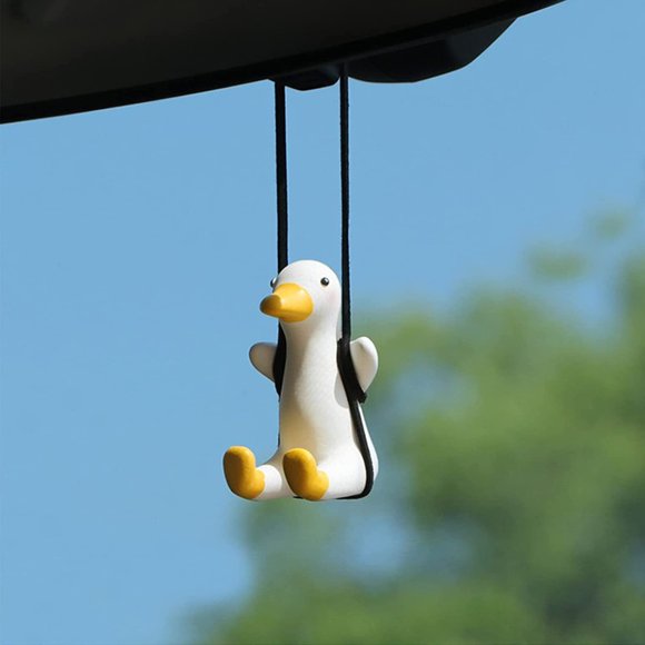 Swinging Car Duck, Cute Car Interior Hanging Accessories for Rear View Mirror, Car Pendant Duck Hanging Swing (White)