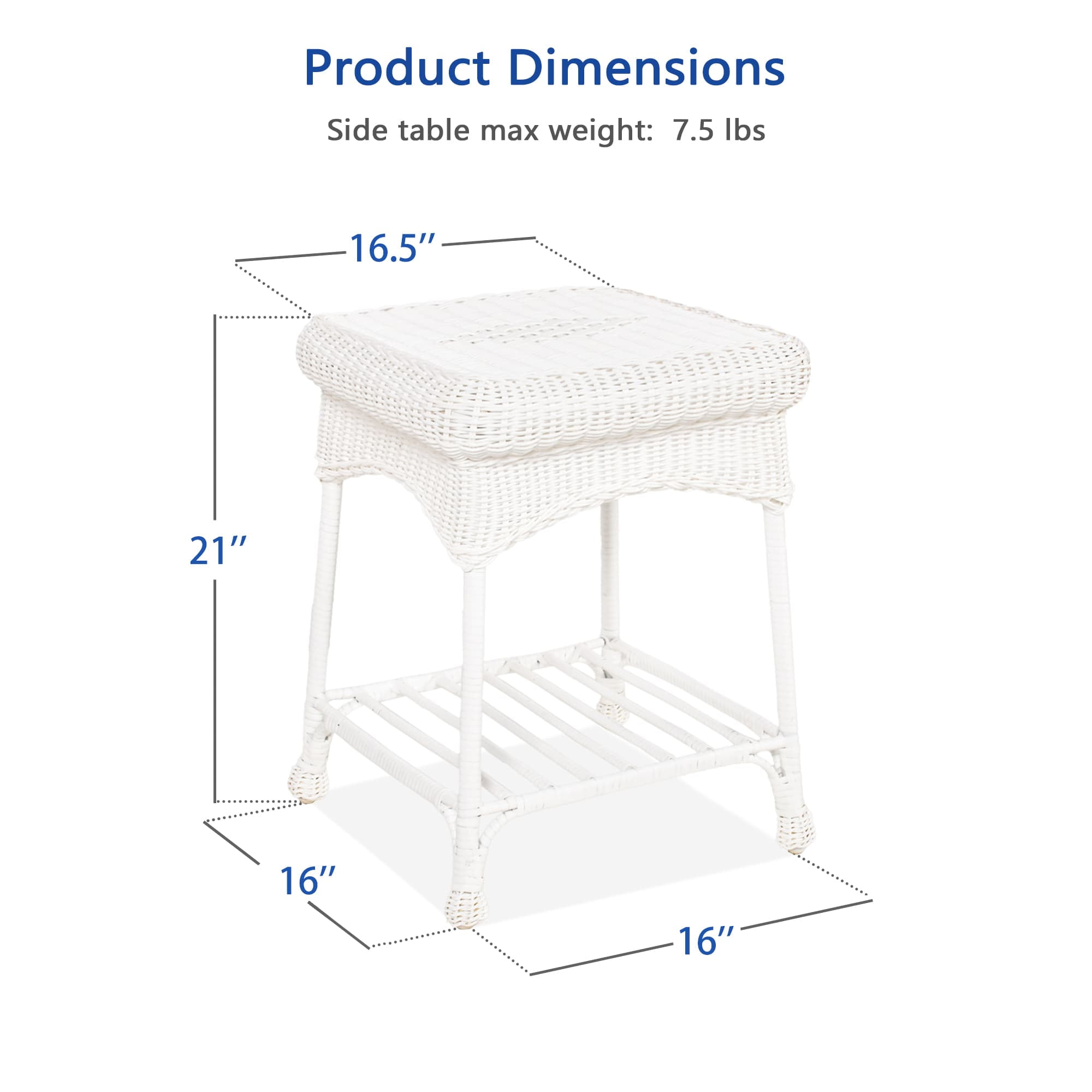 Jeco Resin Wicker Outdoor 17"W x 17"D Patio Square End Table in White