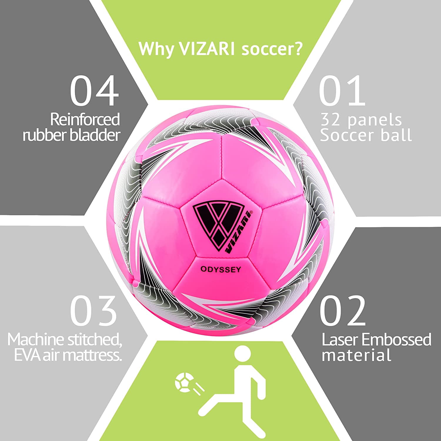 Vizari Odyssey Soccer Ball | Sizes 3, 4, 5 | Durable for Practice & Matches | Indoor & Outdoor Play - PINK, 3