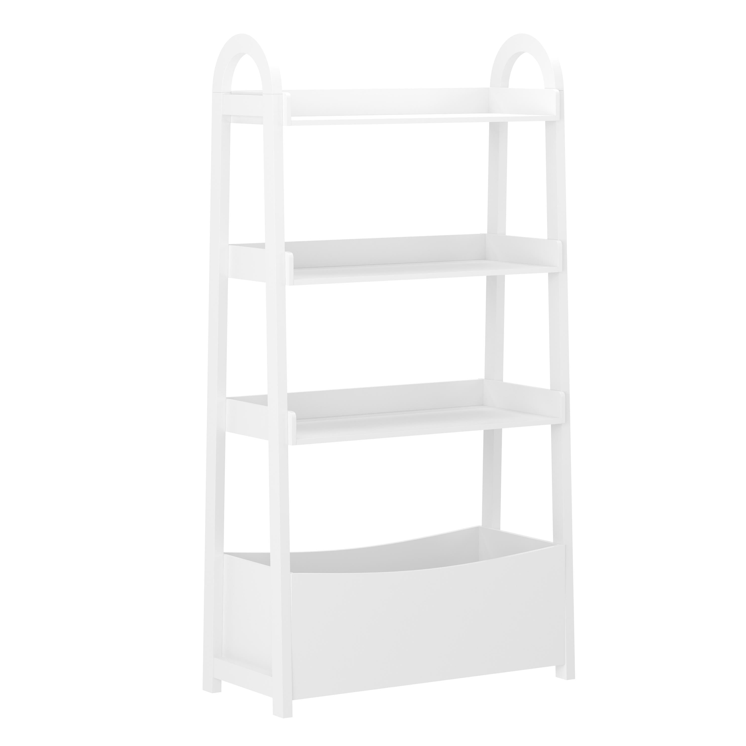 Buzz & Bloom Kids Open-Style Engineered Wood Bookshelf with 3 Shelves and Bottom Storage Bin, White