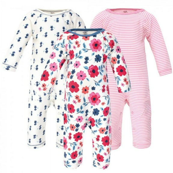 Touched by Nature Baby Girl Organic Cotton Coveralls 3pk, Garden Floral, 9-12 Months