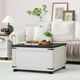 thumbnail image 2 of Farmhouse Coffee Table with Hidden Storage, Large Square Center Table for Living Room, Vintage Cocktail Tables with Flip-Top Lids, Farm House Tables with Wood Gourd Feet, Antique White & Black, 2 of 8