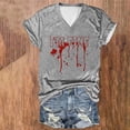 thumbnail image 2 of Tops Cortos para las Mujeres, Halloween Impreso V-Cuello Camiseta de Manga Corta, Tela de Imitación de Moda Casual, 2 of 3