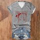thumbnail image 2 of Tops Cortos para las Mujeres, Halloween Impreso V-Cuello Camiseta de Manga Corta, Tela de Imitación de Moda Casual, 2 of 3