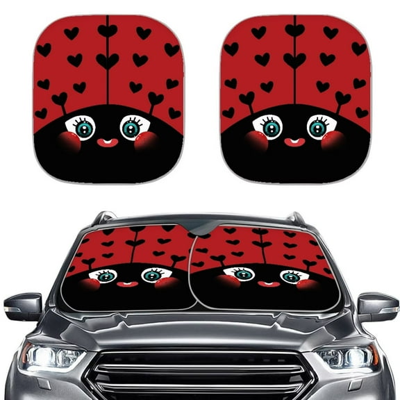 Binienty Windshield Sun Shade Ladybird Foldable 2-Piece Car Windshield Sunshades Keep Cool Auto Vehicle Shield Reflector Blocking Screen Cover Fit Most Passenger Cars