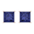 thumbnail image 3 of 14K Solid Gold Screw Back Stud Earrings for Women | 4 cttw Princess Cut Simulated Tanzanite | Rose Gold, 3 of 5