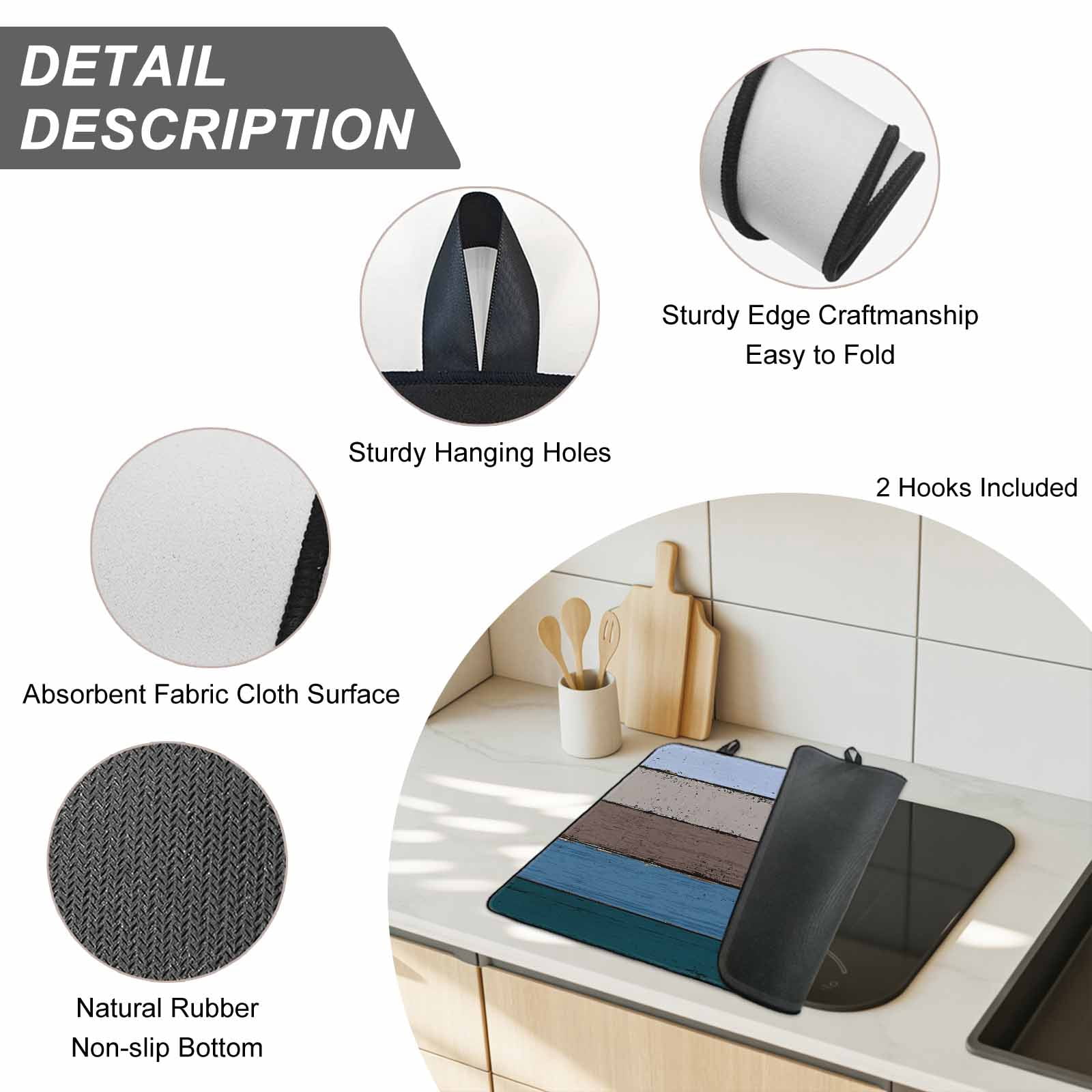 Blue Brown Grey Stove Top Cover for Electric Stove, Heat-proof & Non Slip Glass Top Stove Cover Protector, Vintage Stripe Farmhouse Wood Grain Kitchen Flat Cooktop Rubber Mat 24x21 Inches