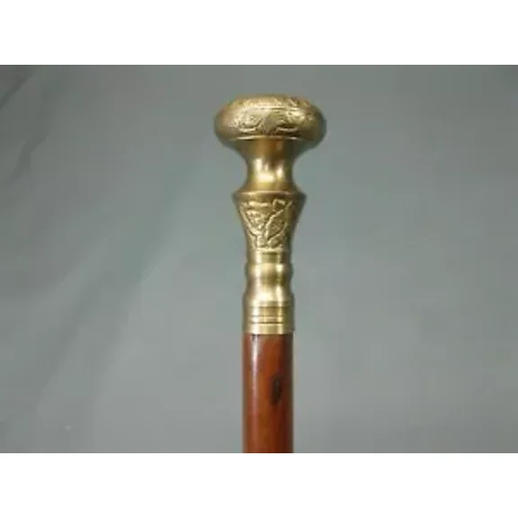 WAVE NAUTICAL Brass Walking Solid Vintage Designer Victorian Simple Wooden Cane Antique Style Folding Walking Stick 36" Inches with Brass Handle for Men and Women