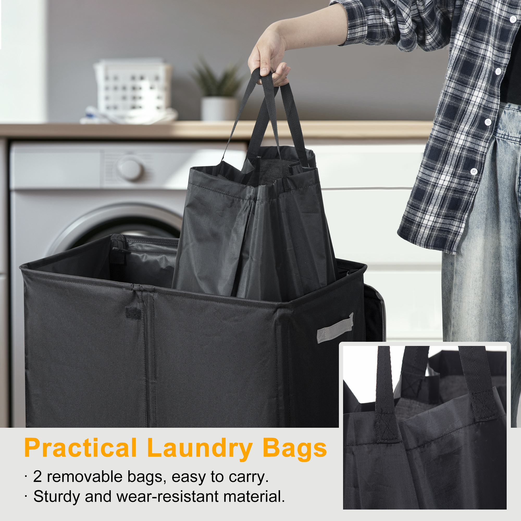 BGTREND Double Laundry Hamper with Lid, 155L Black photo 5